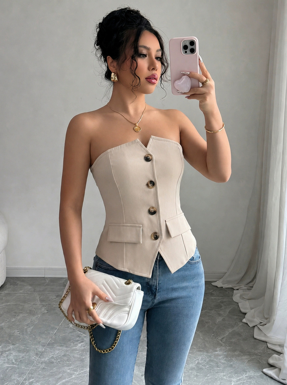 H&M Womens Summer Strapless Elegant Slimming Fashion Tank Top